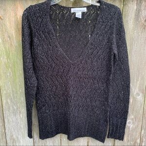 JONES NEW YORK SPORT deep v neck open weave loose knit pullover sweater festive